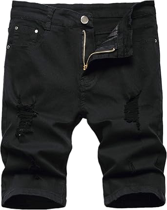 Men's Summer Ripped Distressed Slim Fit Knee Length Washed Denim Jeans Shorts