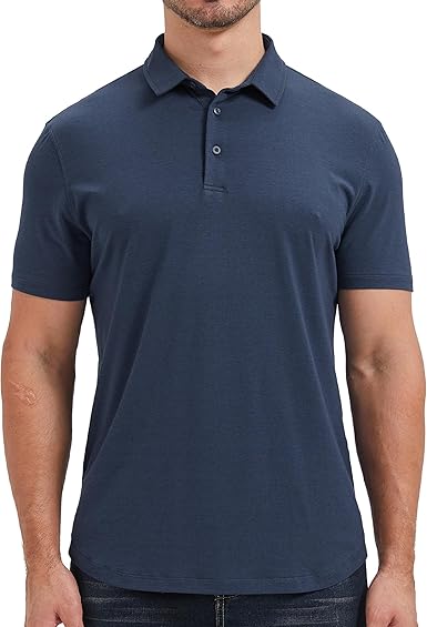 Mens Lightweight Bamboo Viscose Polo Ultra Soft Curved Hem UPF 50+ Casual Collared Golf Shirt