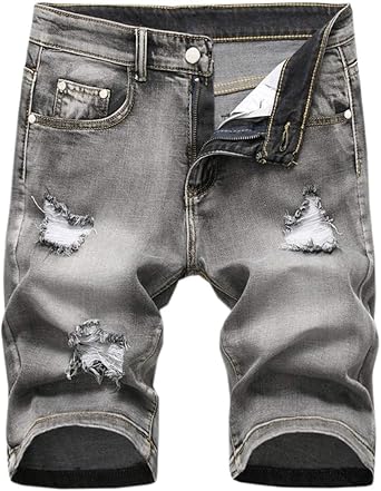 Men's Ripped Denim Shorts & Jeans Summer Casual Classic Straight Distressed Ripped Short Jeans