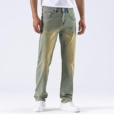 Men's Baggy Slim Fit Stretch Work Jeans - Straight Loose Blue Elastic