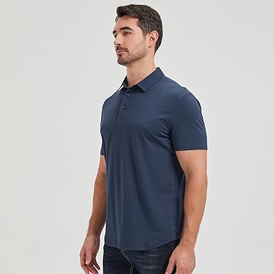 Mens Lightweight Bamboo Viscose Polo Ultra Soft Curved Hem UPF 50+ Casual Collared Golf Shirt