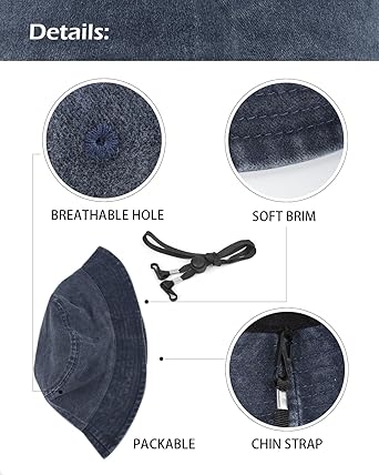 Oversize XXL Washed Bucket Hat for Men Women,Large Faded Denim Sun Hat,Packable Travel Beach Hats for Big Heads