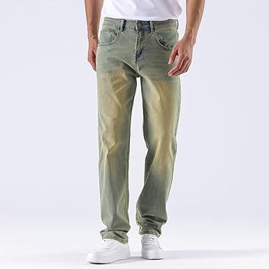 Men's Baggy Slim Fit Stretch Work Jeans - Straight Loose Blue Elastic