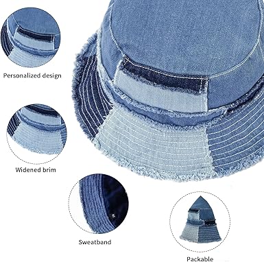 Bucket Hat for Women Men Unisex Summer Beach Travel Wide Brim Distressed Sun Hat Lightweight Packable Outdoor