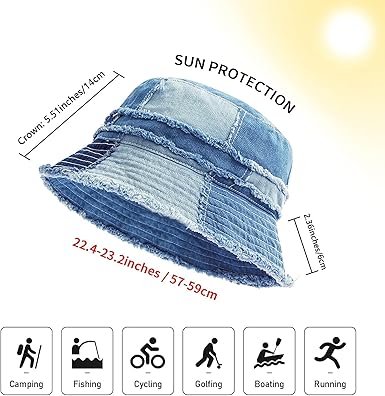 Bucket Hat for Women Men Unisex Summer Beach Travel Wide Brim Distressed Sun Hat Lightweight Packable Outdoor
