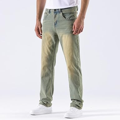 Men's Baggy Slim Fit Stretch Work Jeans - Straight Loose Blue Elastic