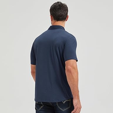 Mens Lightweight Bamboo Viscose Polo Ultra Soft Curved Hem UPF 50+ Casual Collared Golf Shirt