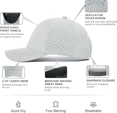 Men Quick Dry Baseball Cap Laser Cut Mesh Ball Curved Brim Snapback Hat
