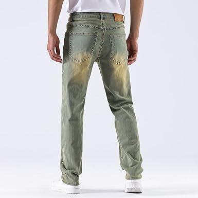 Men's Baggy Slim Fit Stretch Work Jeans - Straight Loose Blue Elastic