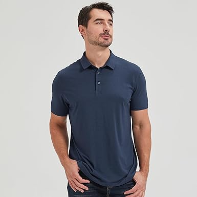 Mens Lightweight Bamboo Viscose Polo Ultra Soft Curved Hem UPF 50+ Casual Collared Golf Shirt