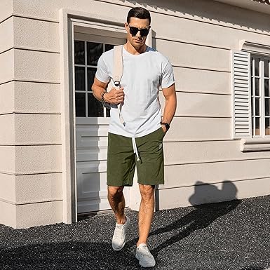 Mens Corduroy Shorts Casual Elastic Waist Drawstring Summer Beach Loose Fit Shorts
