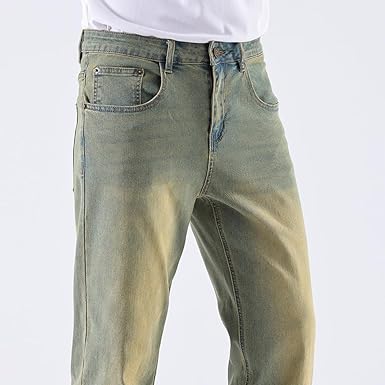 Men's Baggy Slim Fit Stretch Work Jeans - Straight Loose Blue Elastic